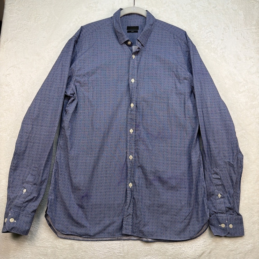 Z Zegna Shirt Slim Fit Button Down Micro Check Designer Dress Casual Large 17